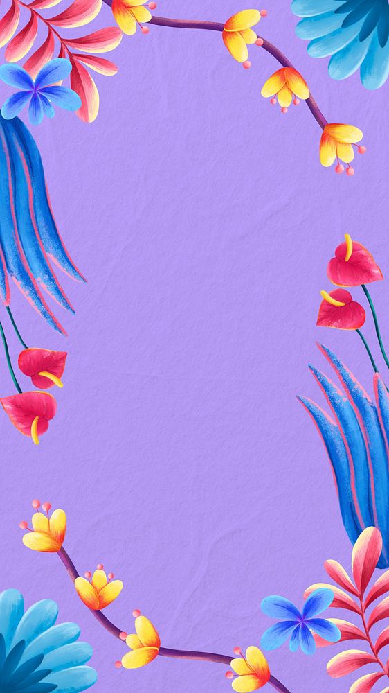 Purple floral frame iPhone wallpaper, tropical design
