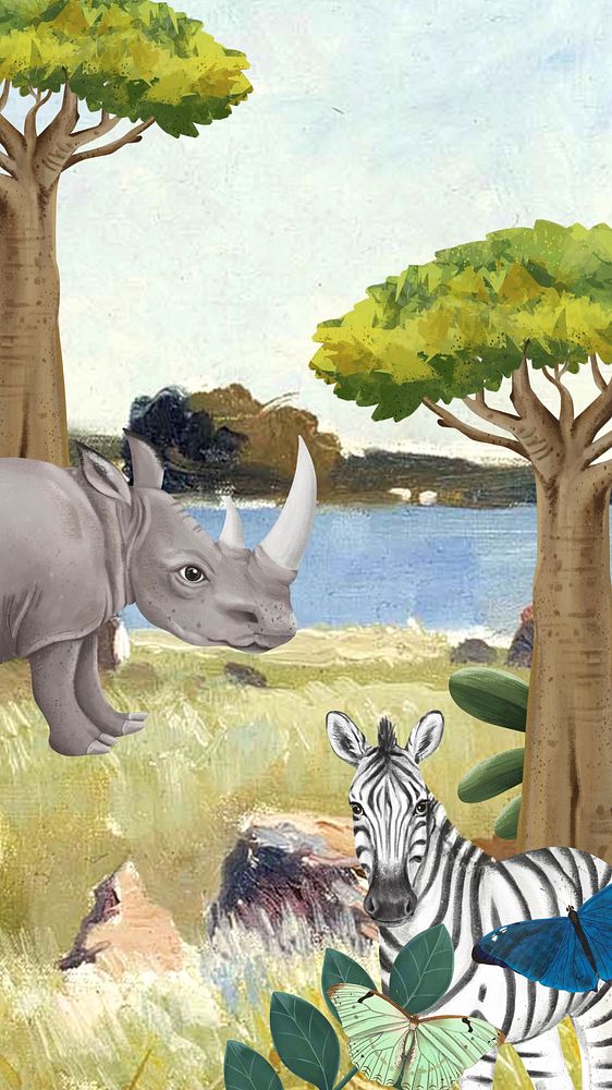 Safari animals iPhone wallpaper, drawing design