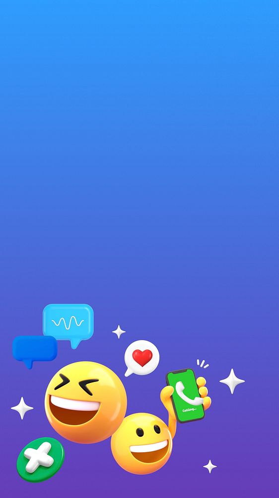 Social media savvy mobile wallpaper, 3D emoji illustration 