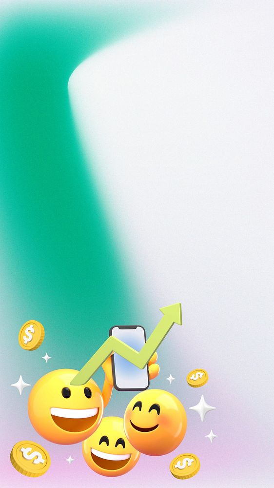 Online investing mobile wallpaper, 3D emoji illustration 