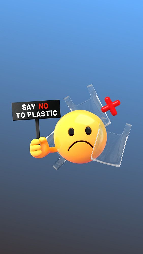 No plastic blue iPhone wallpaper, 3D emoji illustration  
