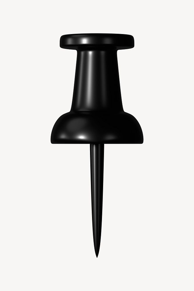 3D black pushpin, stationery clipart 