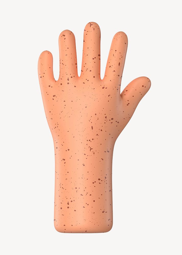 Raised freckled hand gesture, 3D illustration