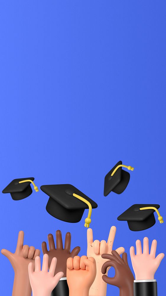 Throwing graduation caps mobile wallpaper, 3D education background