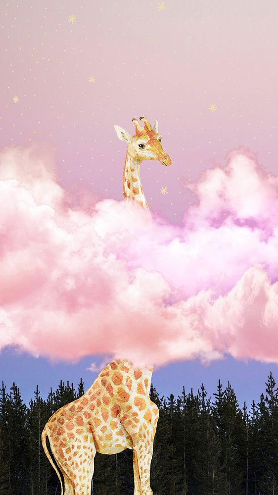 Surreal giraffe iPhone wallpaper, dreamy pink sky background
