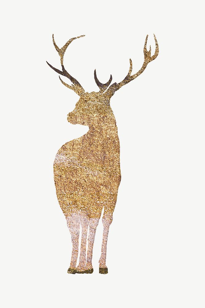 Gold stag deer silhouette, aesthetic animal collage element psd