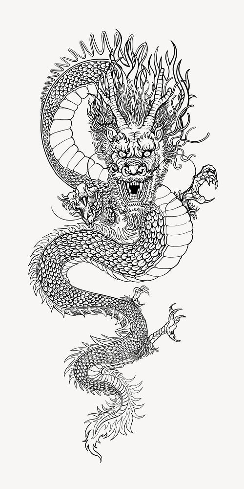 Ancient Chinese dragon, oriental animal illustration