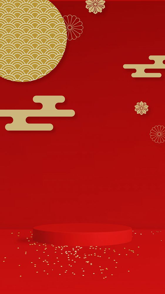 Chinese product backdrop mobile wallpaper, 3D red oriental design