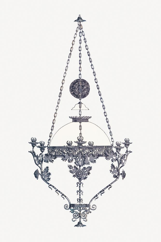 Art nouveau chandelier, antique furniture collage element psd