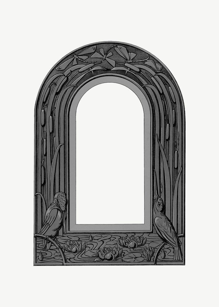 Carved wood frame, vintage arch shape collage element psd