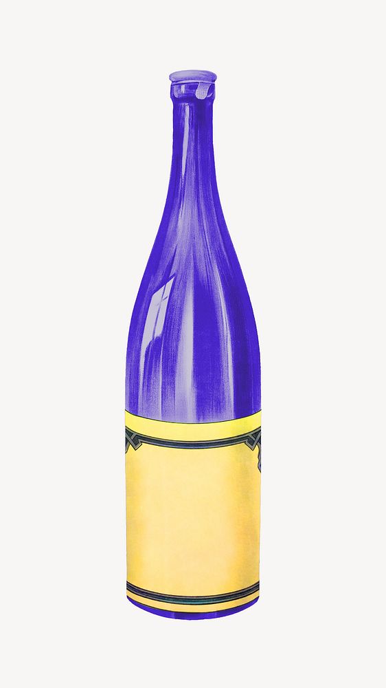 Blue wine bottle, vintage object illustration 