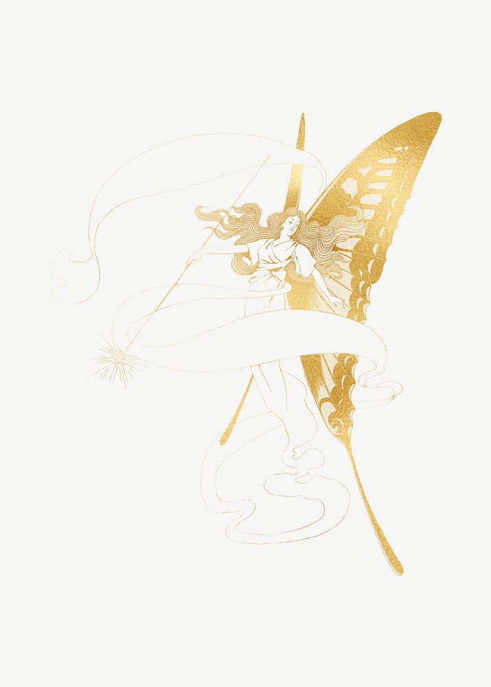 Golden woman with butterfly wings clipart psd, remixed by rawpixel