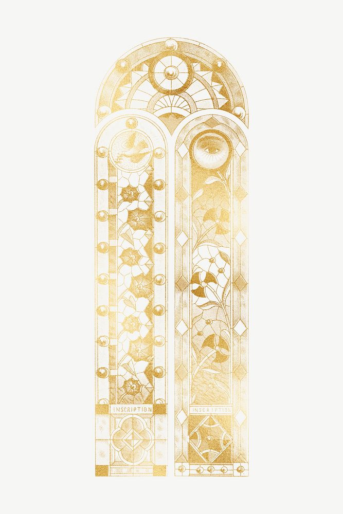 Gold church's stained glass, vintage collage element psd