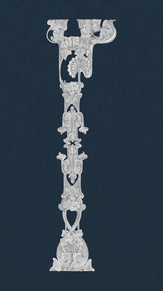 Silver ornate pillar, vintage collage element psd