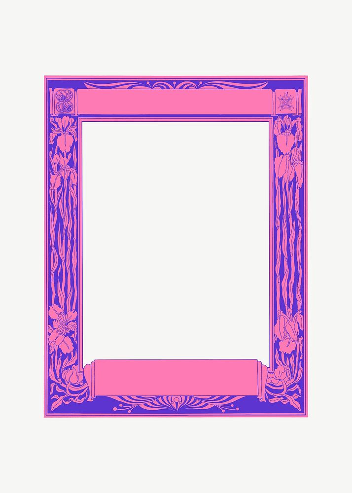 Vintage floral frame, pink rectangle shape psd, remixed from the artworks by Johann Georg van Caspel