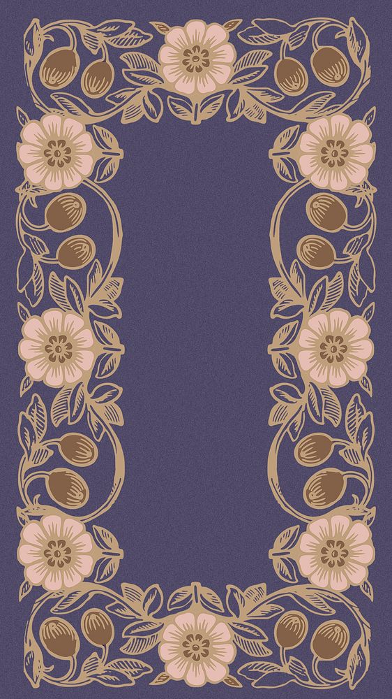 Art nouveau frame iPhone wallpaper, flower ornament background psd, remixed by rawpixel