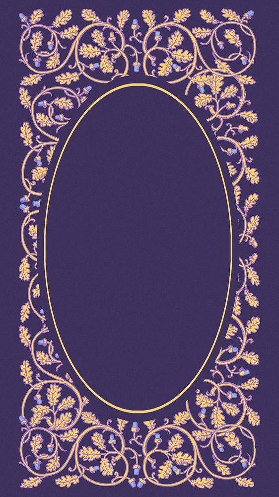 Vintage botanical frame phone wallpaper, purple ornate background, remixed by rawpixel