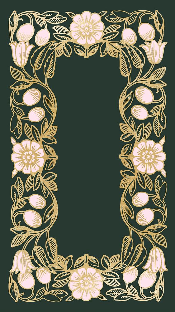 Art nouveau frame iPhone wallpaper, flower ornament background psd, remixed by rawpixel