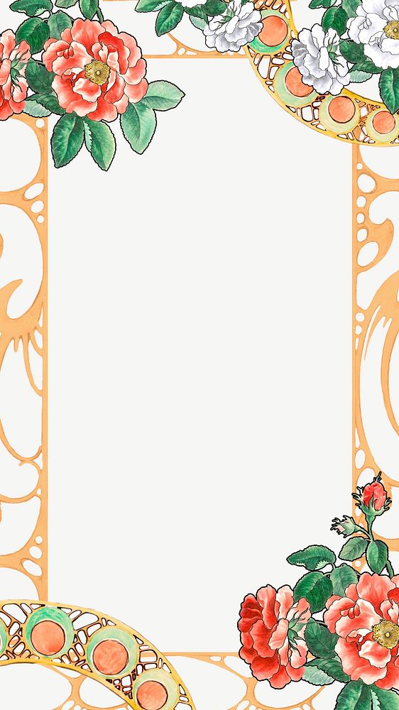 Vintage Spring frame phone wallpaper, vintage botanical background psd, remixed by rawpixel