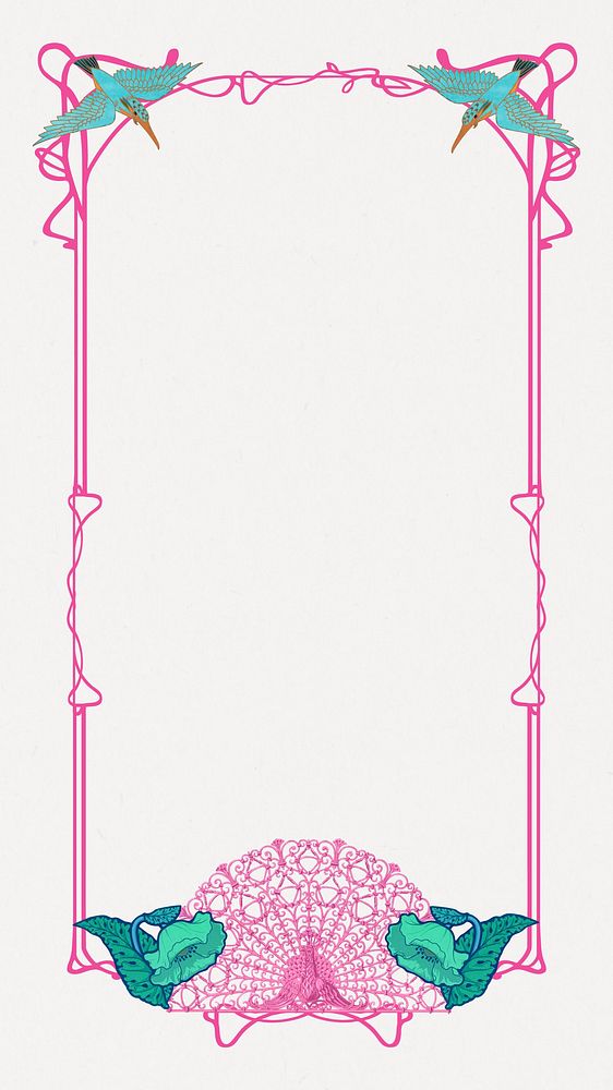 Pink ornament frame mobile wallpaper, white vintage background, remixed by rawpixel