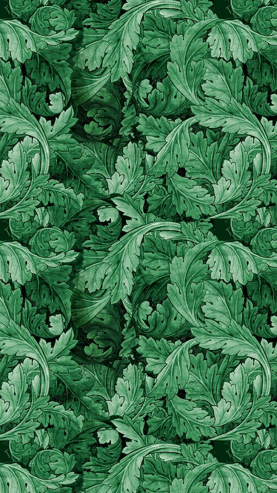 William Morris's leaf iPhone wallpaper, famous Art Nouveau artwork illustration, remixed by rawpixel