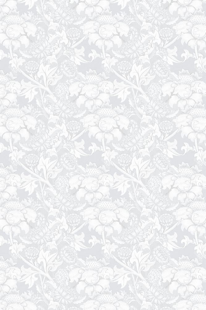 William Morris's white botanical background, famous Art Nouveau artwork illustration, remixed by rawpixel