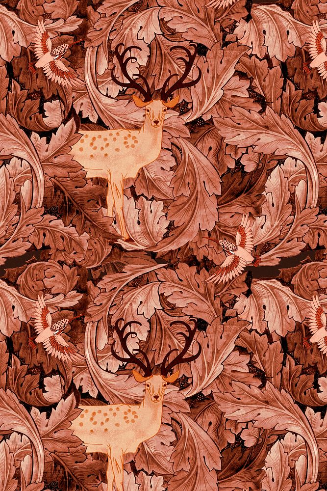 William Morris's brown leaf background, famous Art Nouveau artwork illustration, remixed by rawpixel