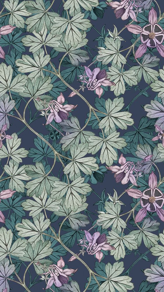 Leaf pattern iPhone wallpaper, columbine design, remixed by rawpixel