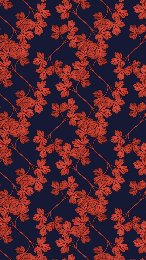 Red leaf pattern iPhone wallpaper, columbine design, remixed by rawpixel