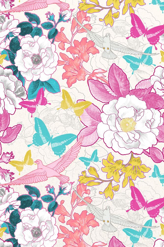 Botanical patterned background, remixed by rawpixel