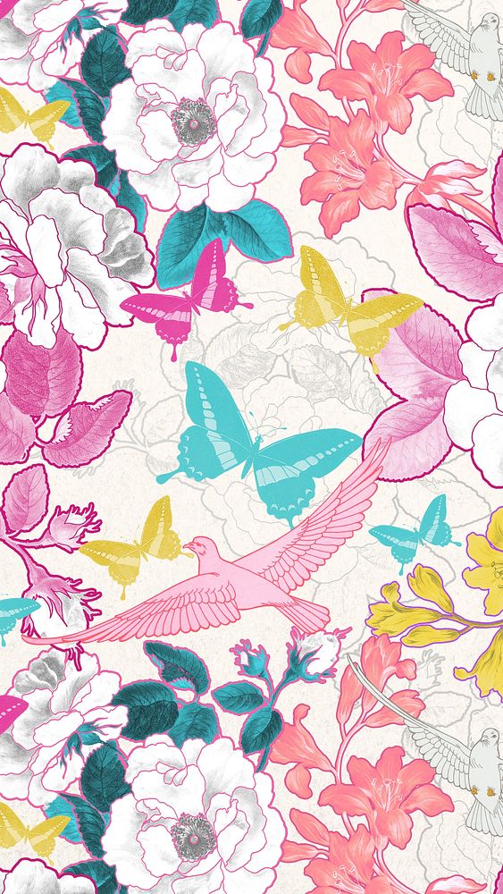 Botanical patterned iPhone wallpaper, remixed by rawpixel