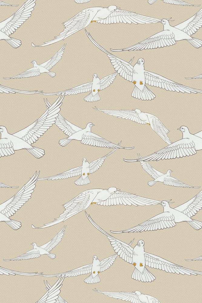 Dove patterned background, white bird design, remixed by rawpixel