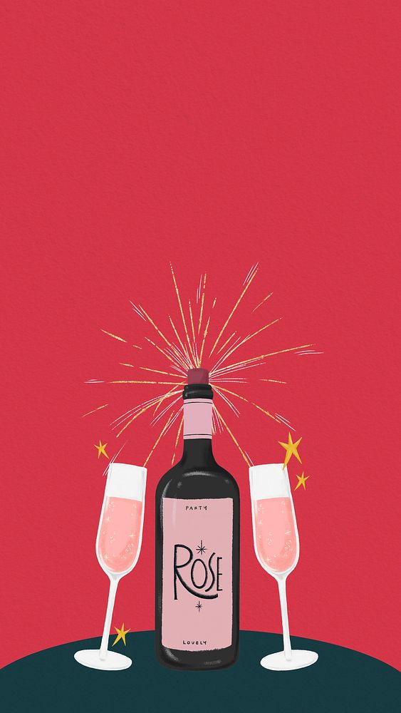 Pink champagne phone wallpaper, red celebration background