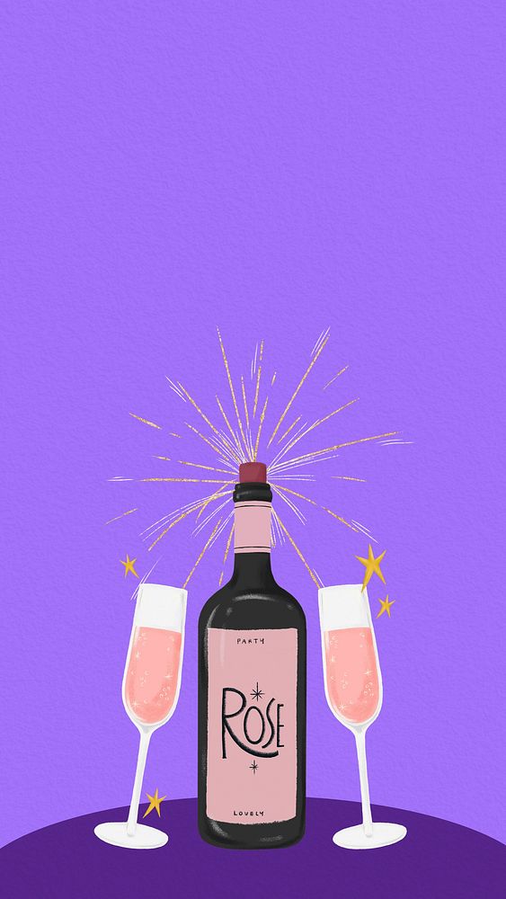 Pink champagne phone wallpaper, purple celebration background