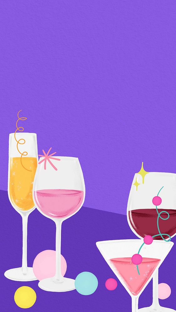 Celebration drinks iPhone wallpaper, cute purple background