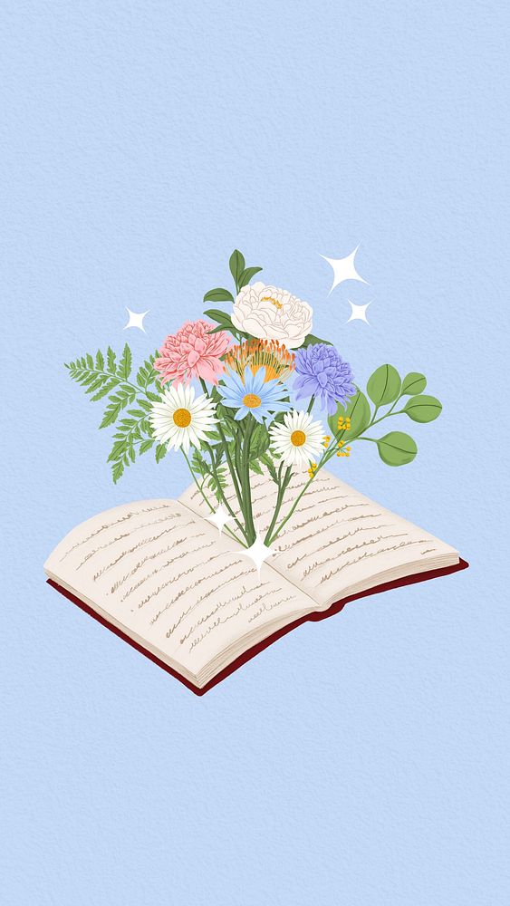 Floral open book phone wallpaper, literature aesthetic background