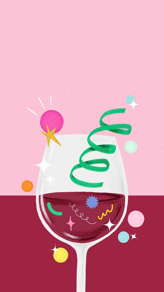 Celebration wine glass iPhone wallpaper, pink background