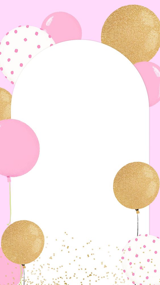 Pink balloon frame iPhone wallpaper, New Year party background