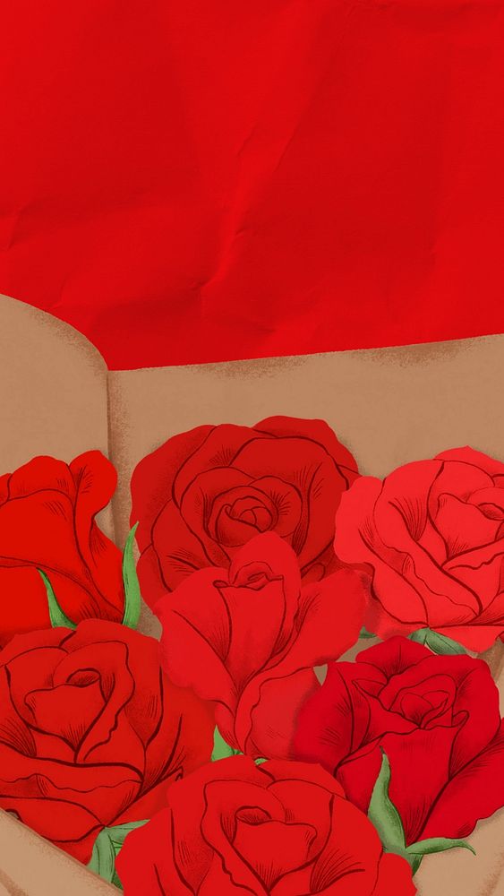 Valentine's rose bouquet mobile wallpaper, red flower border background