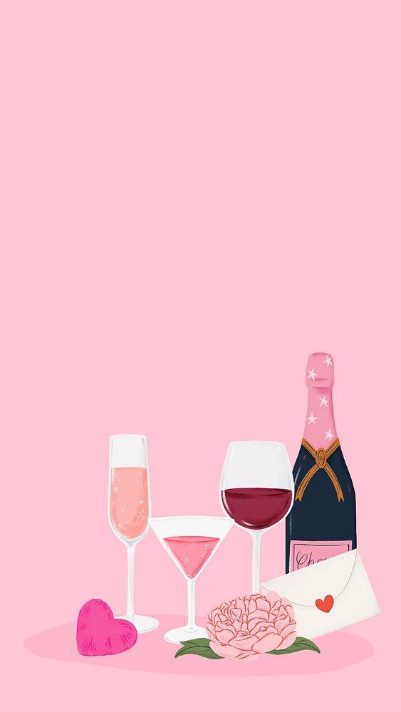 Valentine's date drinks phone wallpaper, pink background