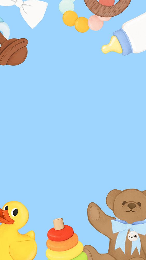Cute kids toy phone wallpaper, blue frame background