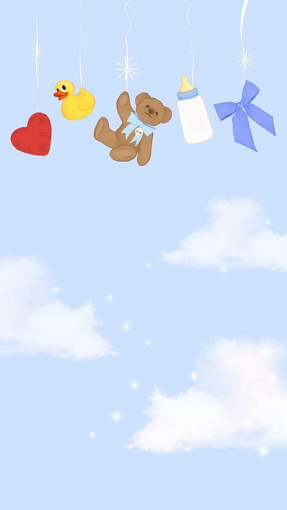 Cute clouds baby iPhone wallpaper, blue aesthetic background