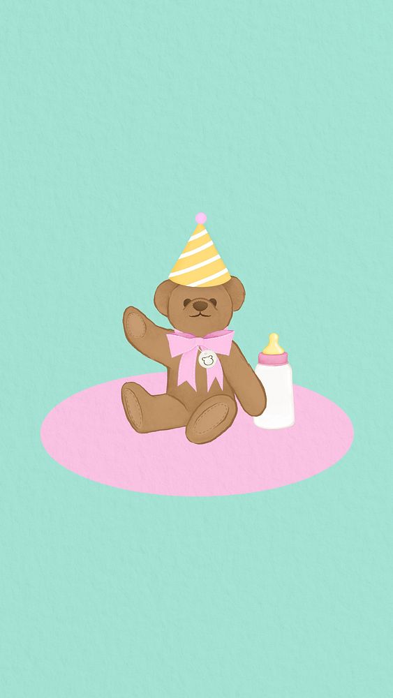 Birthday teddy bear mobile wallpaper, kids party background