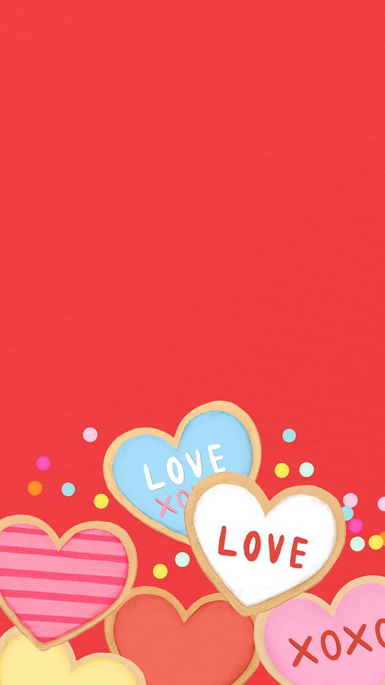 Cute Valentine's border iPhone wallpaper, heart cookies illustration