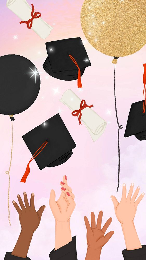 Aesthetic graduation party iPhone wallpaper, pink glittery background