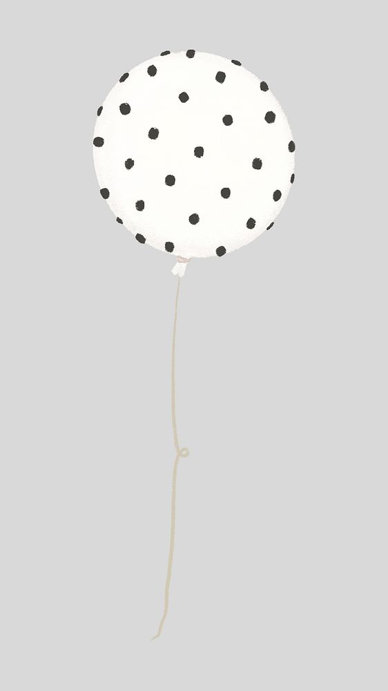 Polka dotted balloon, black party decor collage element psd