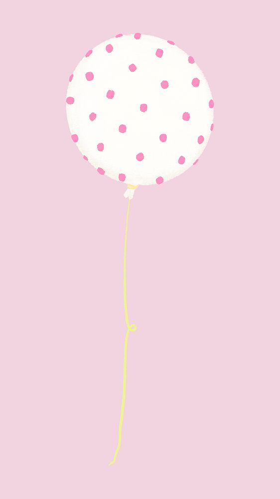 Polka dotted balloon, pink party decor collage element psd