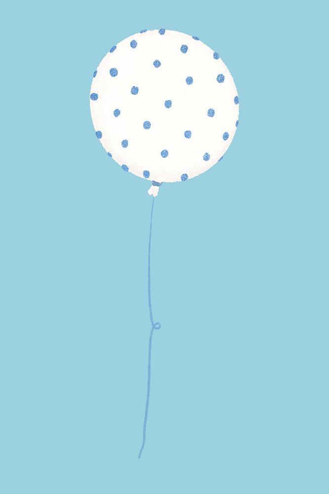 Polka dotted balloon, blue party decor collage element psd