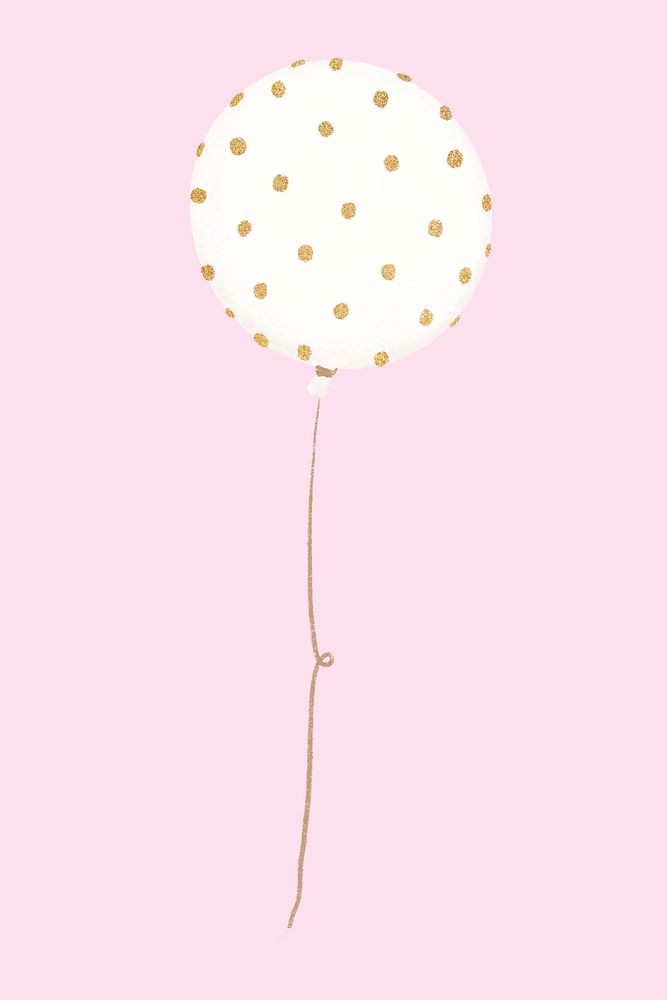 Polka dotted balloon, gold party decor collage element psd