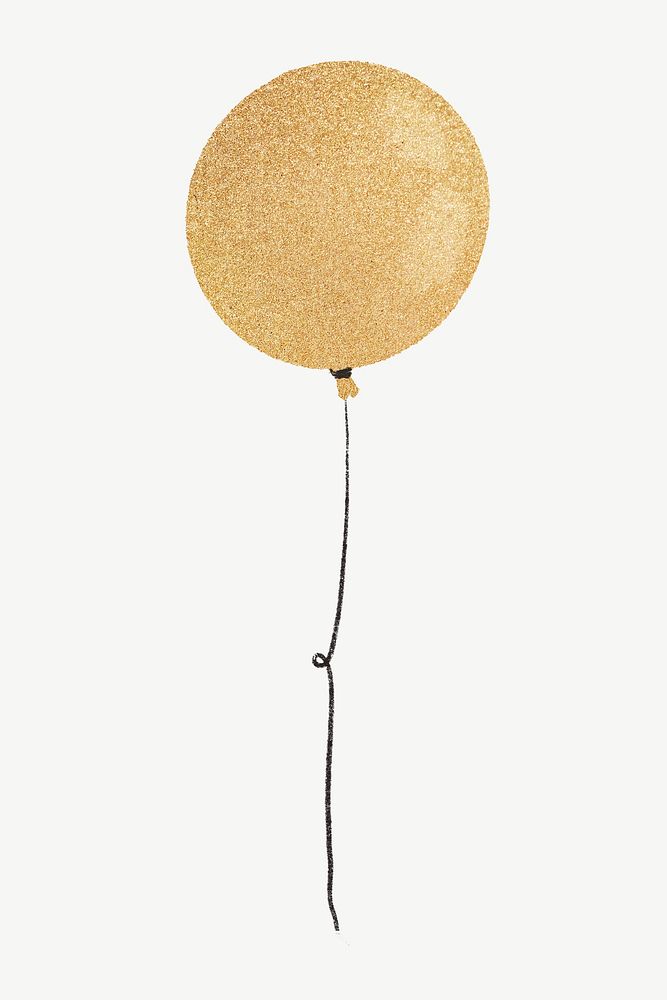 Gold glittery balloon, New Year party decor collage element psd